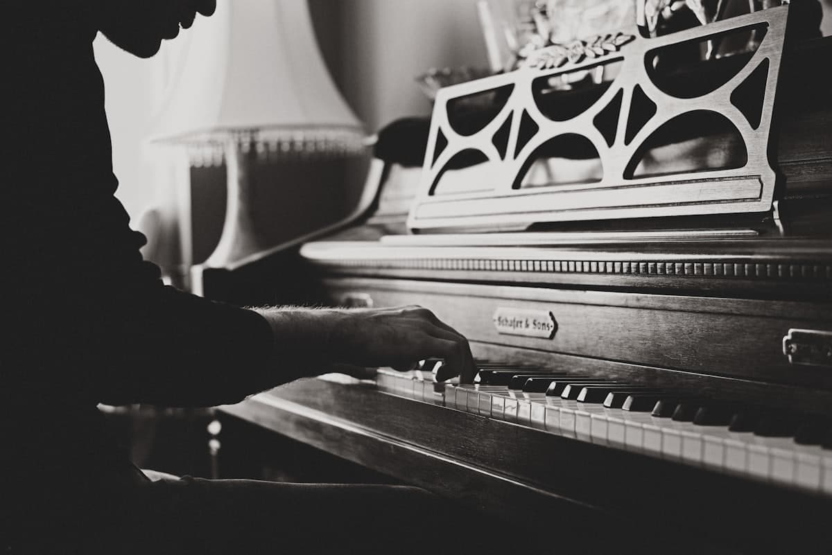 A pianist mid-performance